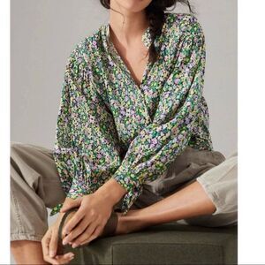 Anthropologie Maeve Ashleigh Puff Sleeve Button Down Floral Top Small